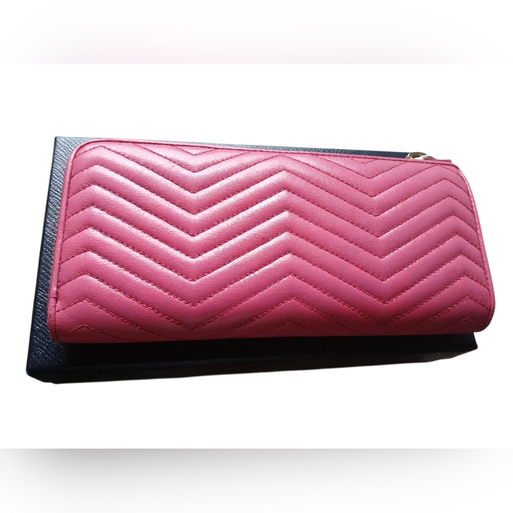 Prada Saffiano Chevron Ribbon Peonia Pink Zip Around Wallet w/ Authentication - Picture 4 of 16